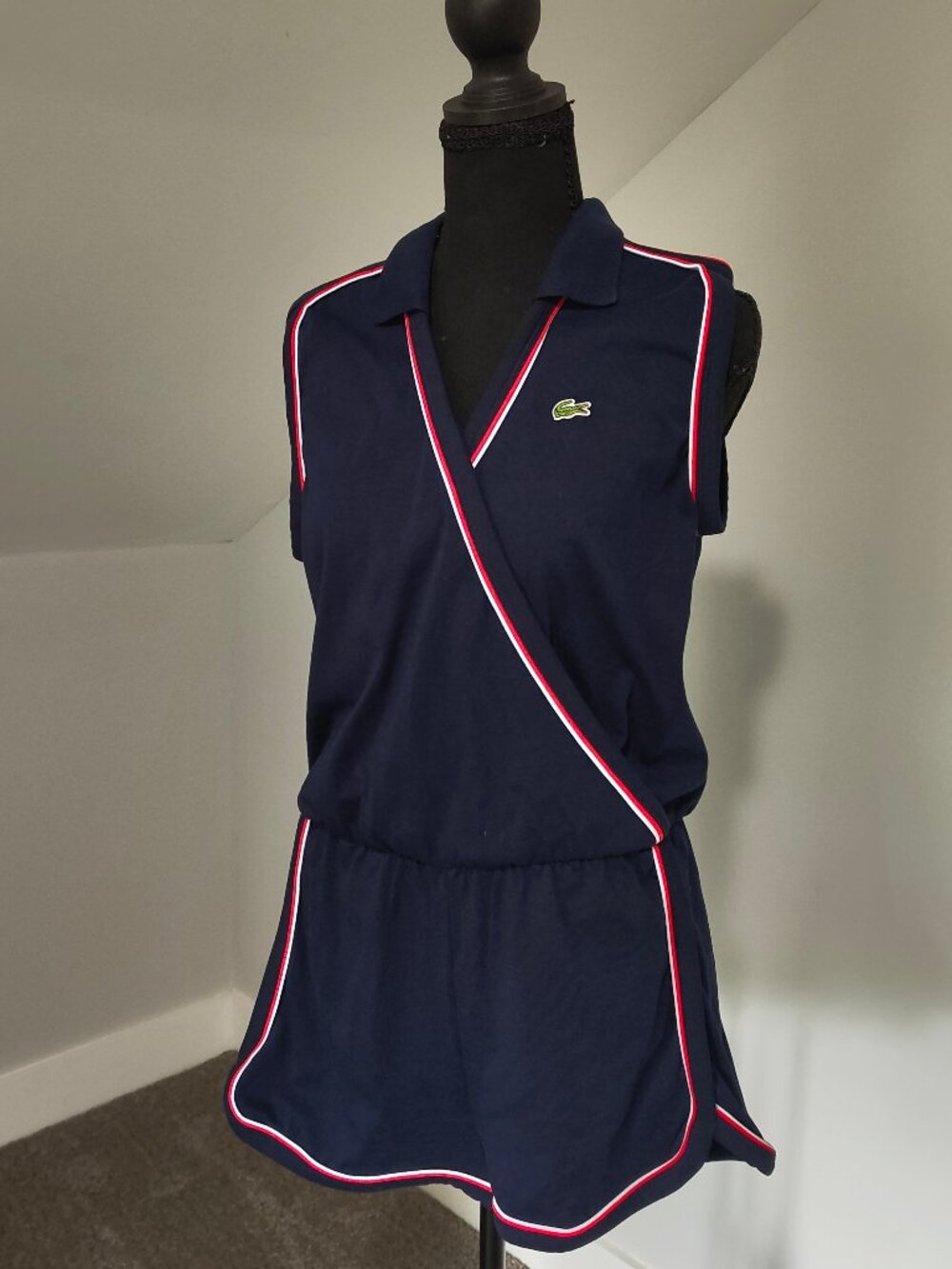 Lacoste Activewear Sleeveless Romper One-Piece Blue w/red-white trim